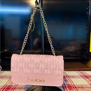 Bebe Pink Embossed Crossbody with Gold Chain NWT